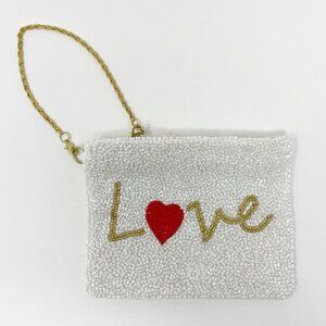 Love Heart Beaded Zip Pouch Gold Chain Handle